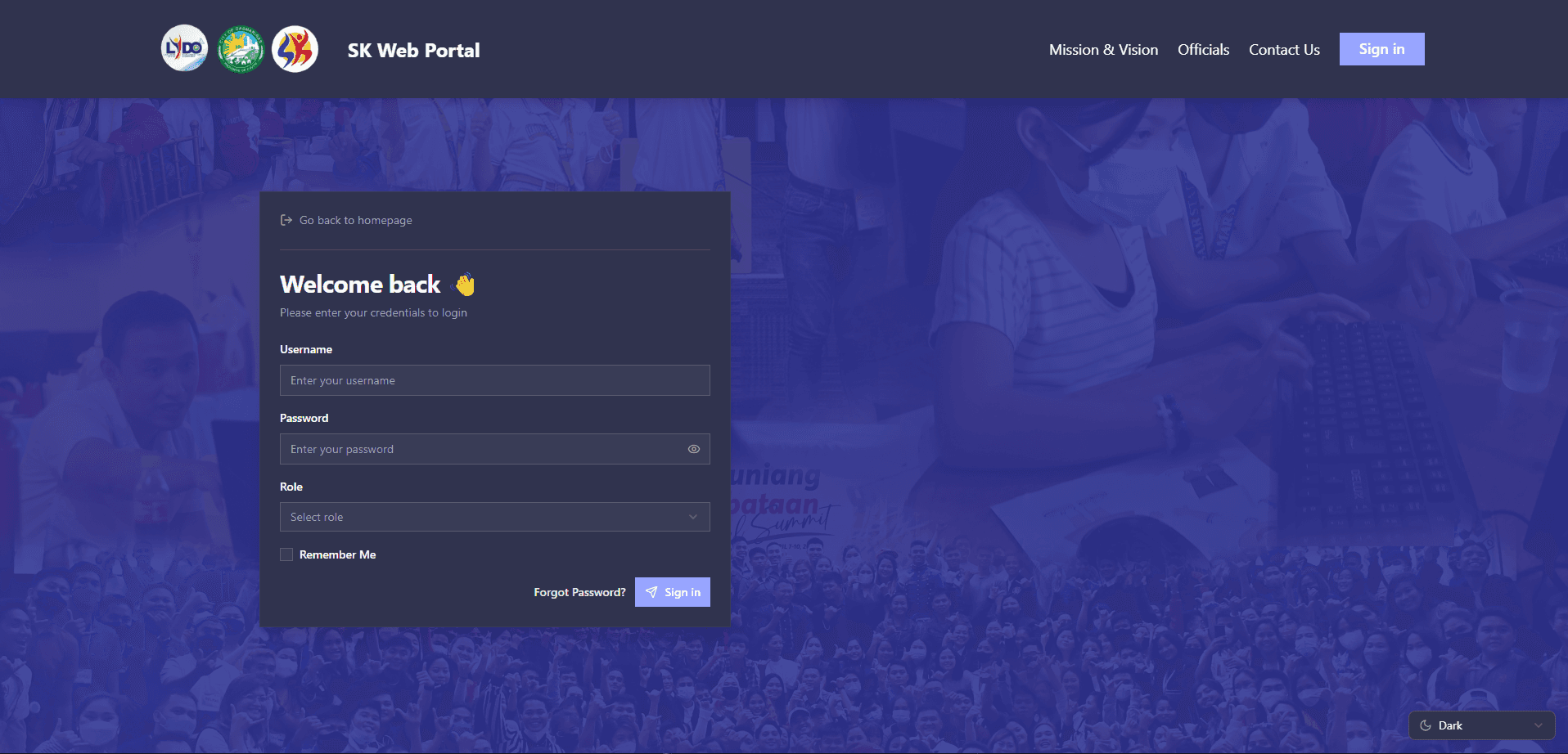 Login page